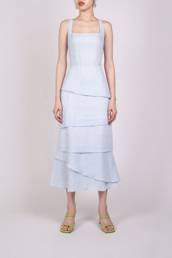 Blue Square Neck Dress