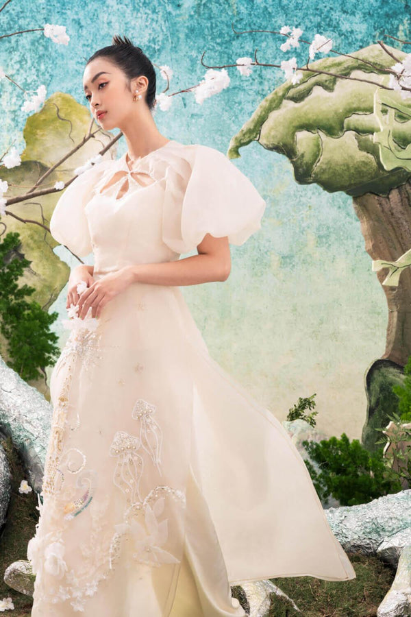 Monica Pleated Neck Ao Dai